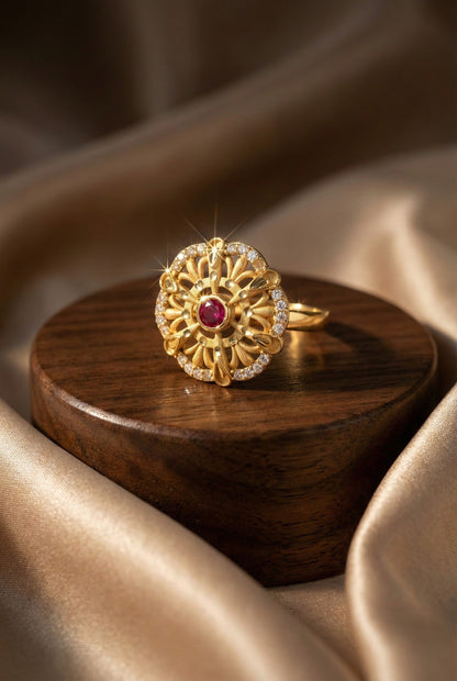 Classic Gold Plated Adjustable Ring with American Diamonds