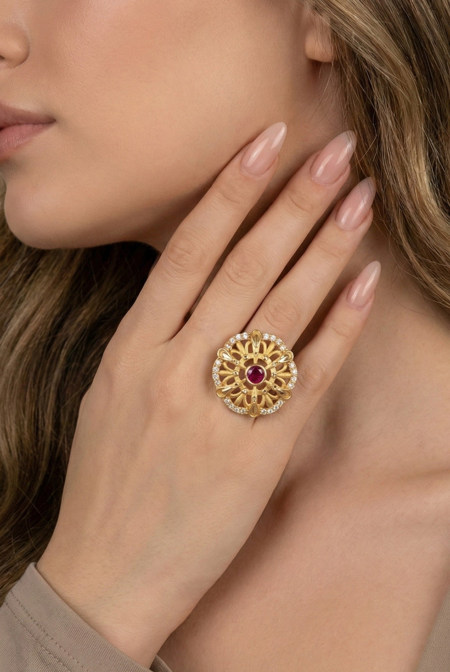 Classic Gold Plated Adjustable Ring with American Diamonds