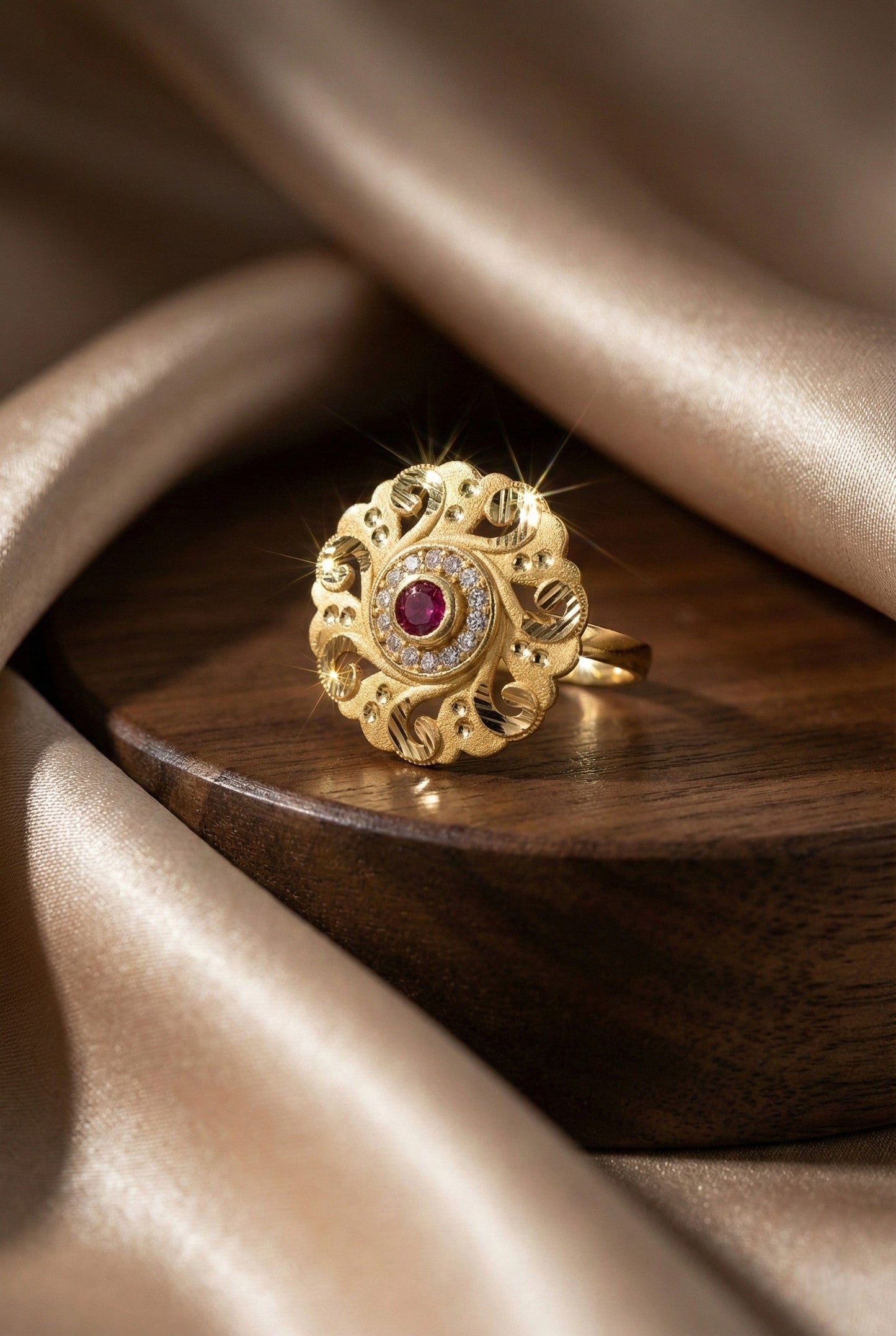 Classic Gold Plated Adjustable Ring with American Diamonds