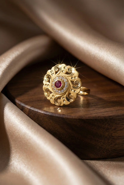 Classic Gold Plated Adjustable Ring with American Diamonds