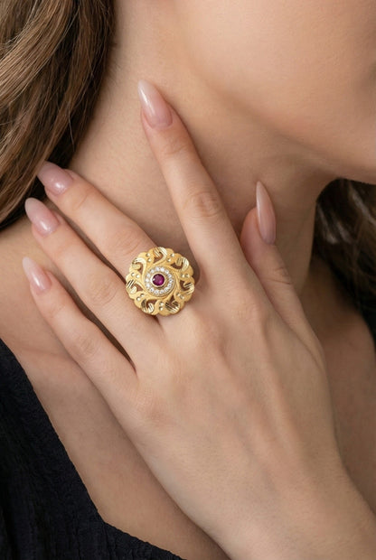 Classic Gold Plated Adjustable Ring with American Diamonds