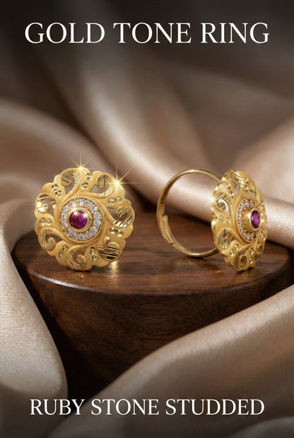 Classic Gold Plated Adjustable Ring with American Diamonds