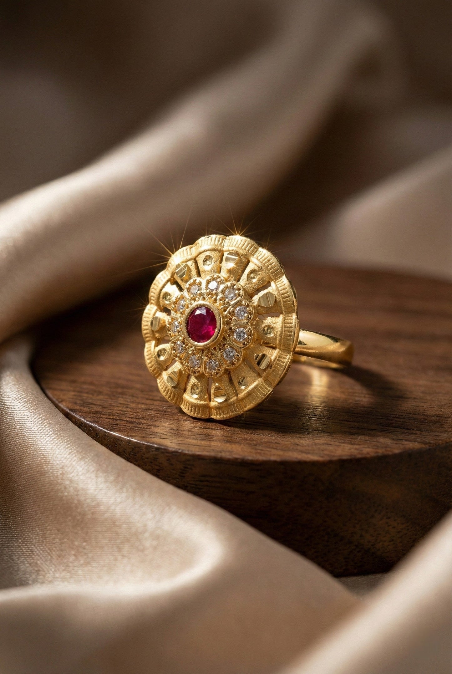 Classic Gold Plated Adjustable Ring with American Diamonds