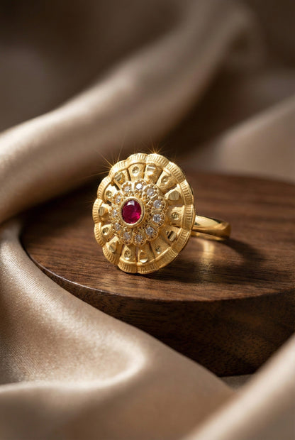 Classic Gold Plated Adjustable Ring with American Diamonds