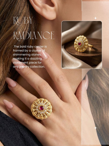 Classic Gold Plated Adjustable Ring with American Diamonds