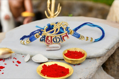 Spiritual OM with Mahakal Aesthtic Rakhis  Divine Goldplated  Multicolored  Rakhis 1 Rakhi Made from Cotton Threds with Pack of Roli Chawal n Rakshabandhan Greetings Card |rakhi for brother|Bhaiya Rakhi | Kids rakhi |Rakhi for kids|Rakhi for Bhaiya