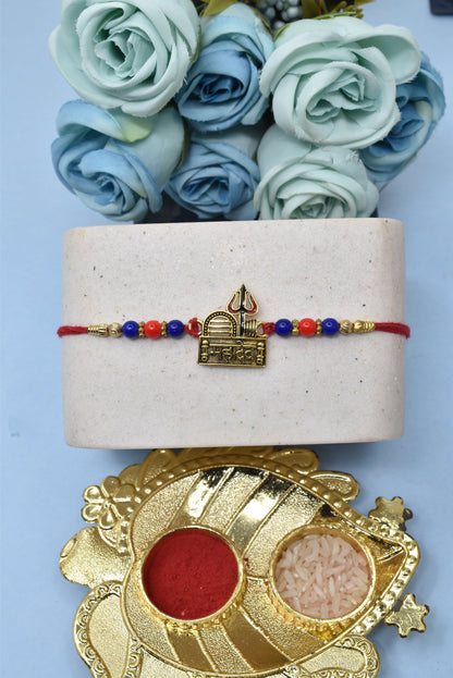 Unique Designer OM with Mahadev  Aesthtic Rakhis  Divine Goldplated  Multicolored  Rakhis  Set of 3 Rakhi   with Pack of Roli Chawal n Card |rakhi for brother|Bhaiya Rakhi | Kids rakhi |Rakhi for kids|Rakhi for Bhaiya