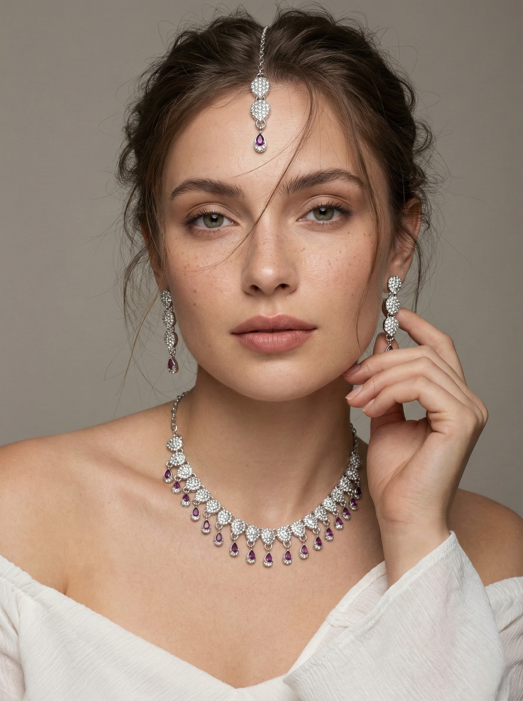 Necklace,american diamond set,ad set,silver set