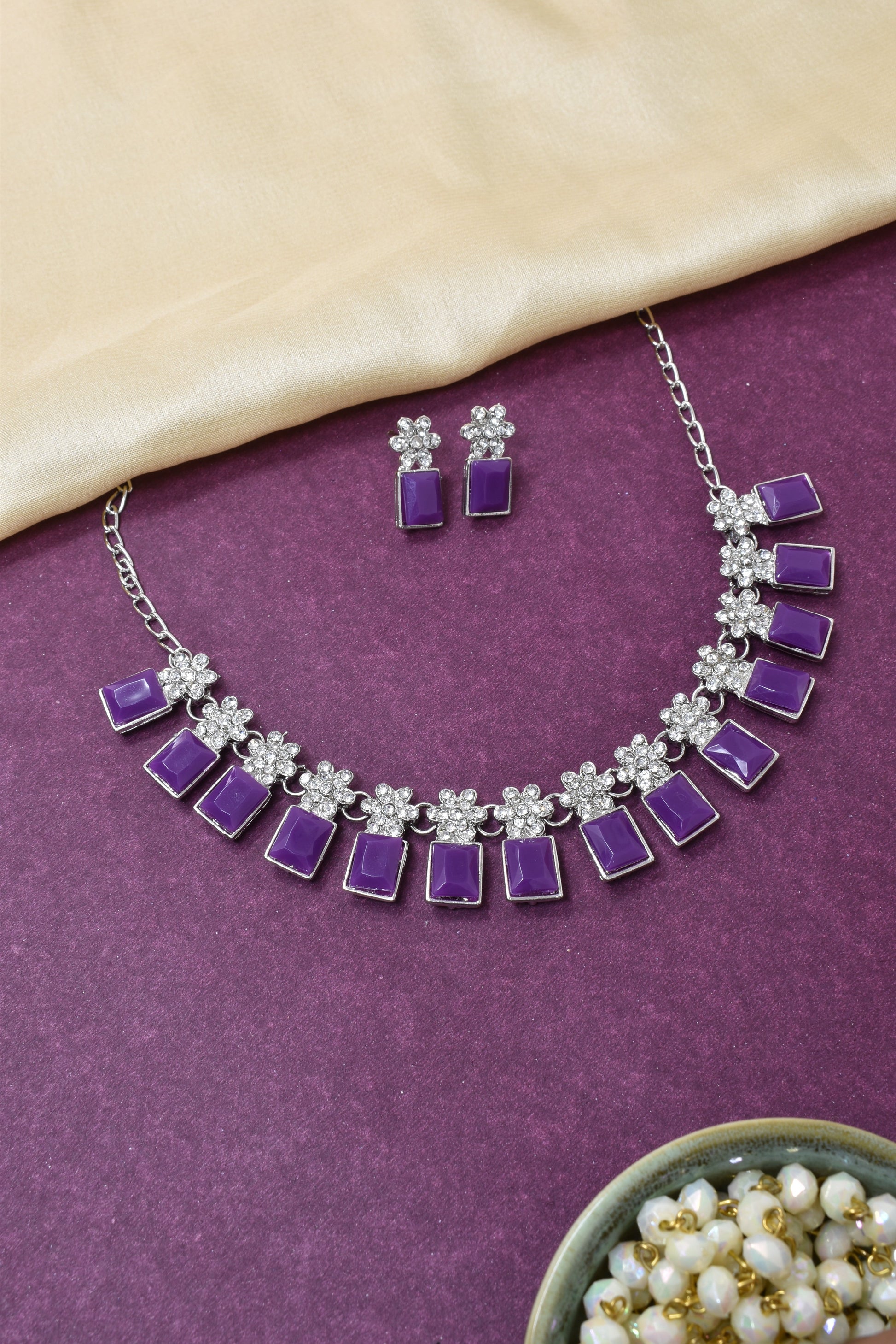 Necklace,american diamond set,ad set,silver set