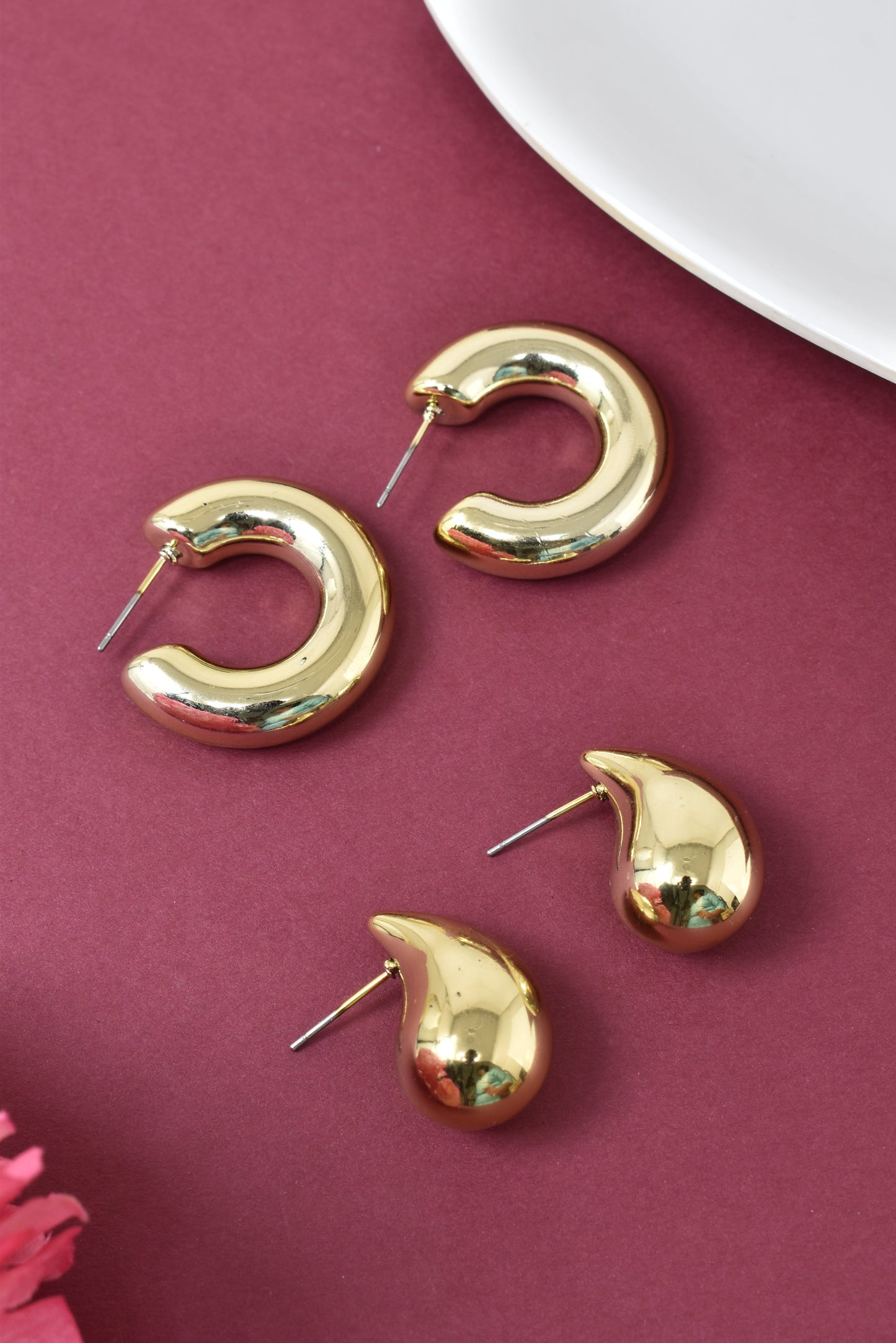 Anti Tarnish Stud Korean Gold plated Minimal Tear Drop Pack of 2  earrings