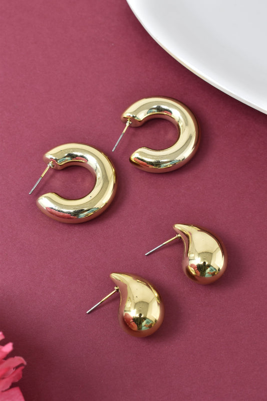 Anti Tarnish Stud Korean Gold plated Minimal Tear Drop Pack of 2  earrings