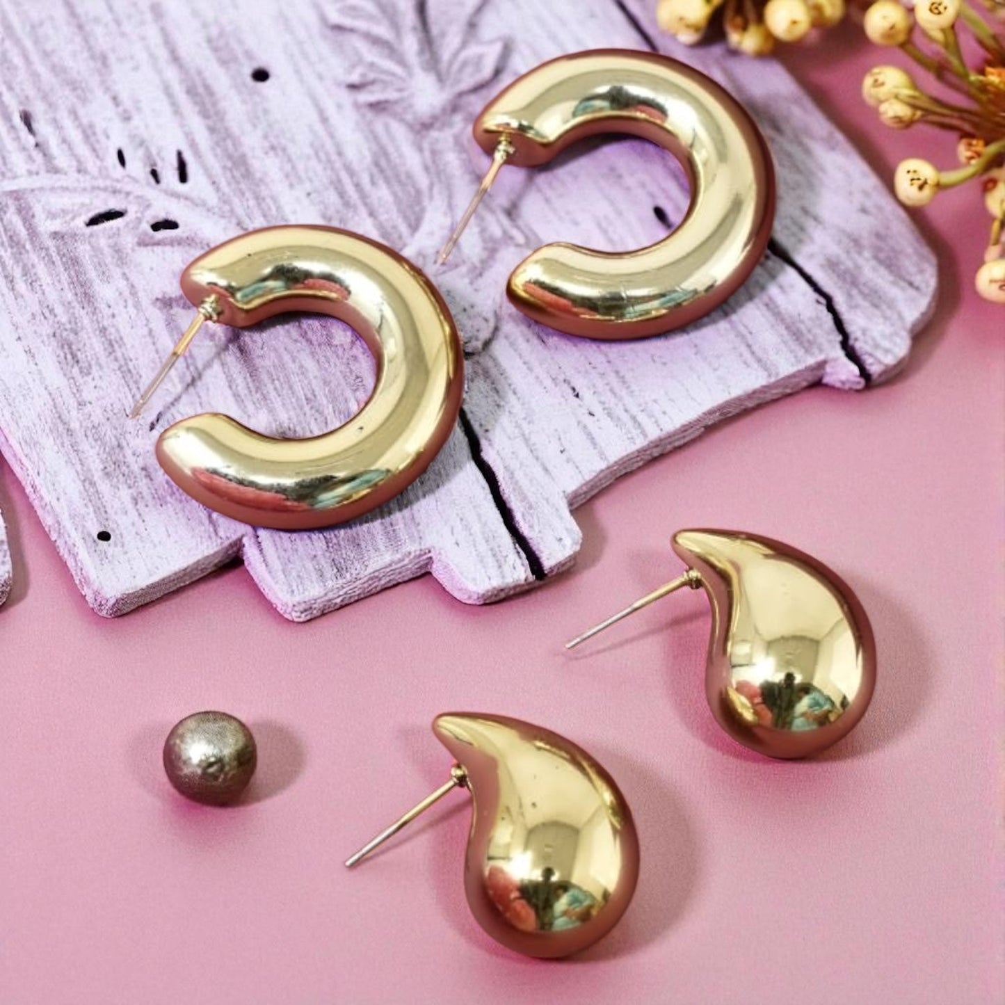 Anti Tarnish Stud Korean Gold plated Minimal Tear Drop Pack of 2  earrings