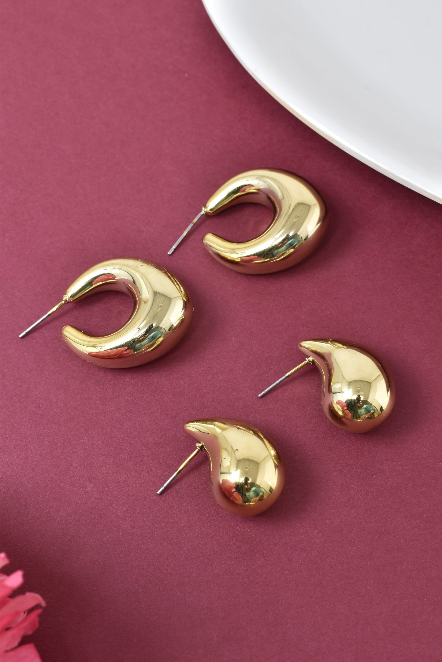 Anti Tarnish Stud Korean Gold plated Minimal Tear Drop Pack of 2  earrings