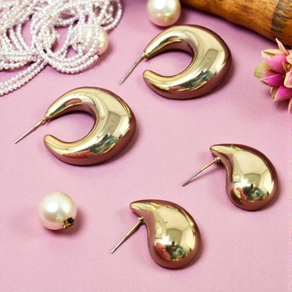 Anti Tarnish Stud Korean Gold plated Minimal Tear Drop Pack of 2  earrings