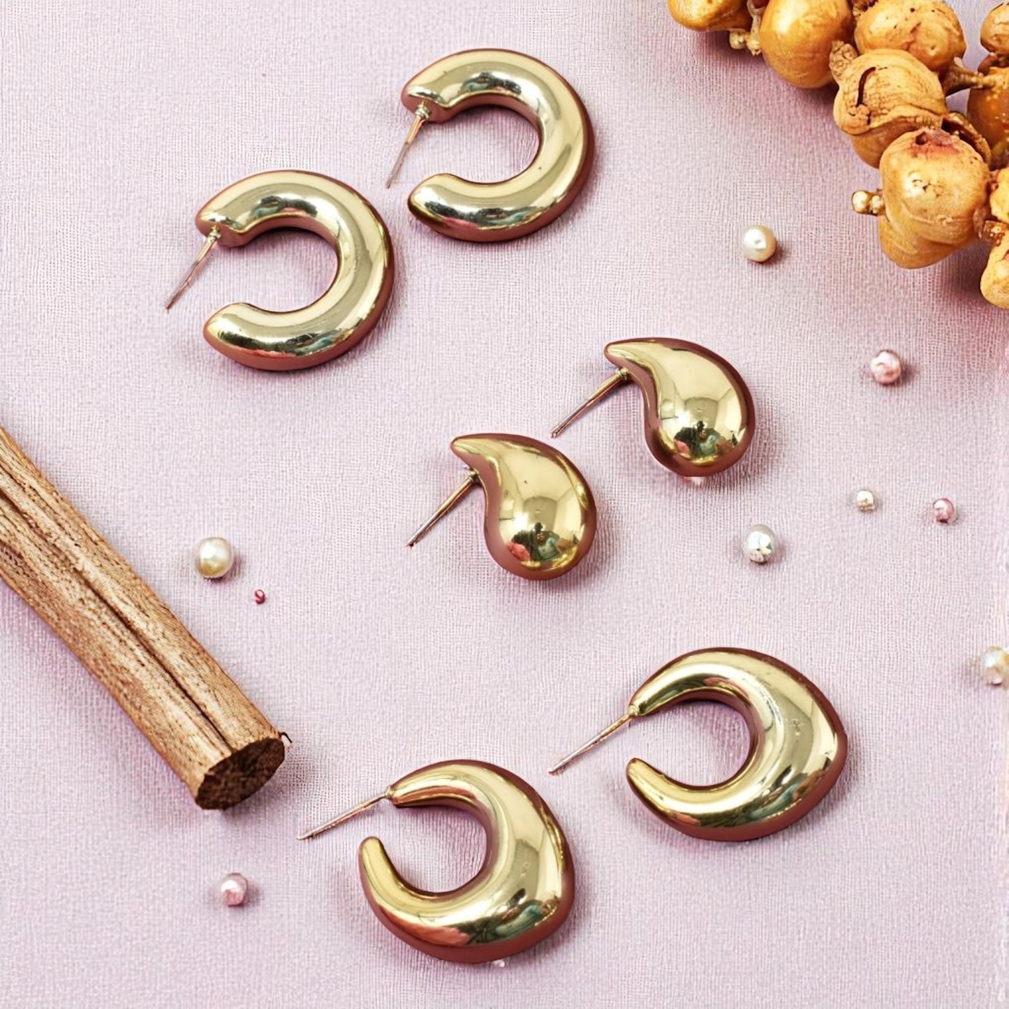 Anti Tarnish Stud  Gold plated Korean Minimal Tear Drop Pack of 3 earrings