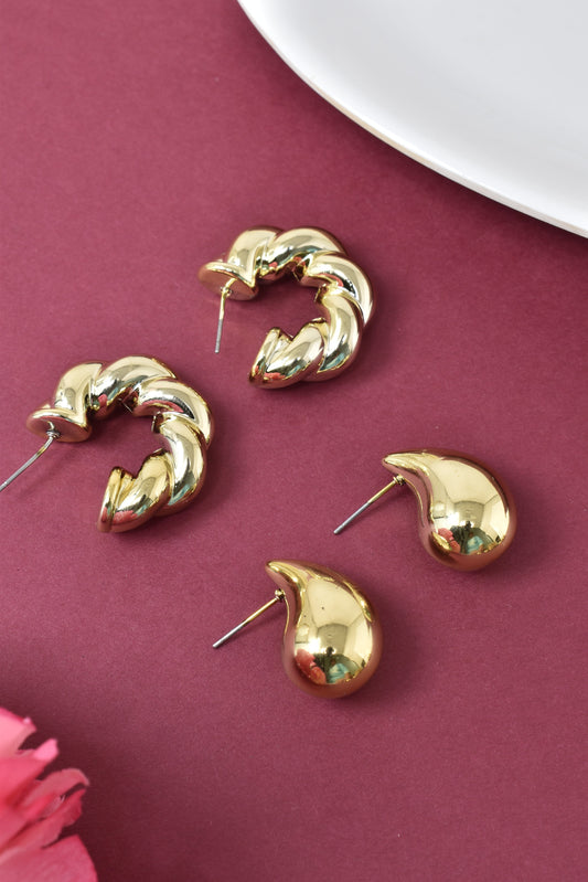 Anti Tarnish Stud Korean Gold plated Minimal Tear Drop Pack of 2  earrings