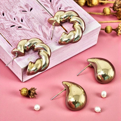 Anti Tarnish Stud Korean Gold plated Minimal Tear Drop Pack of 2  earrings