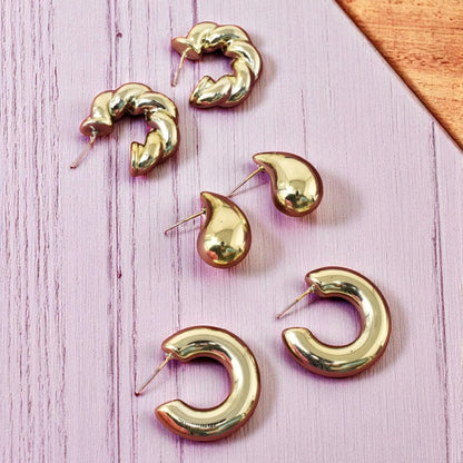 Anti Tarnish Stud  Gold plated Korean Minimal Tear Drop Pack of 3 earrings