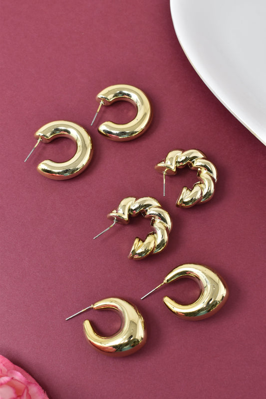 Anti Tarnish Stud  Gold plated Korean Minimal Tear Drop Pack of 3 earrings