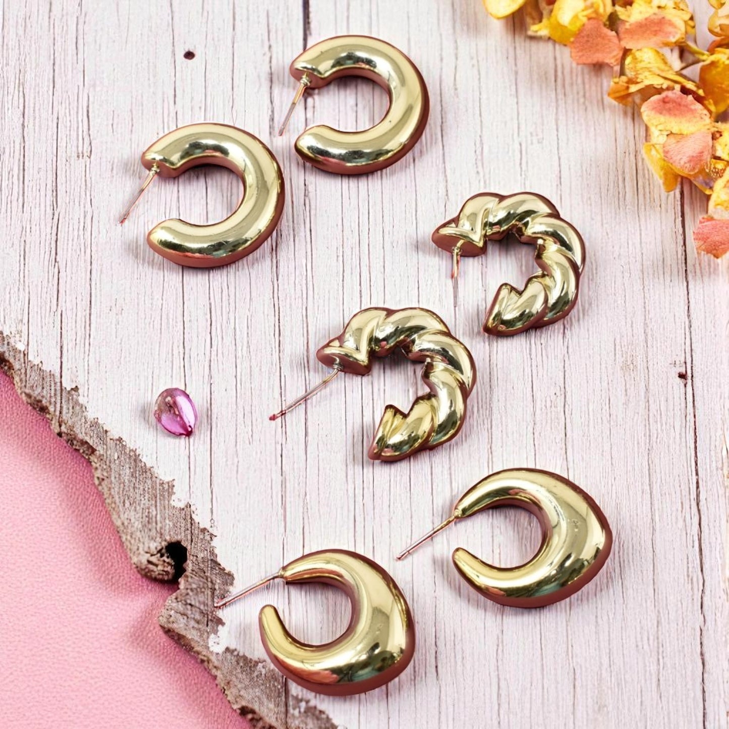 Anti Tarnish Stud  Gold plated Korean Minimal Tear Drop Pack of 3 earrings