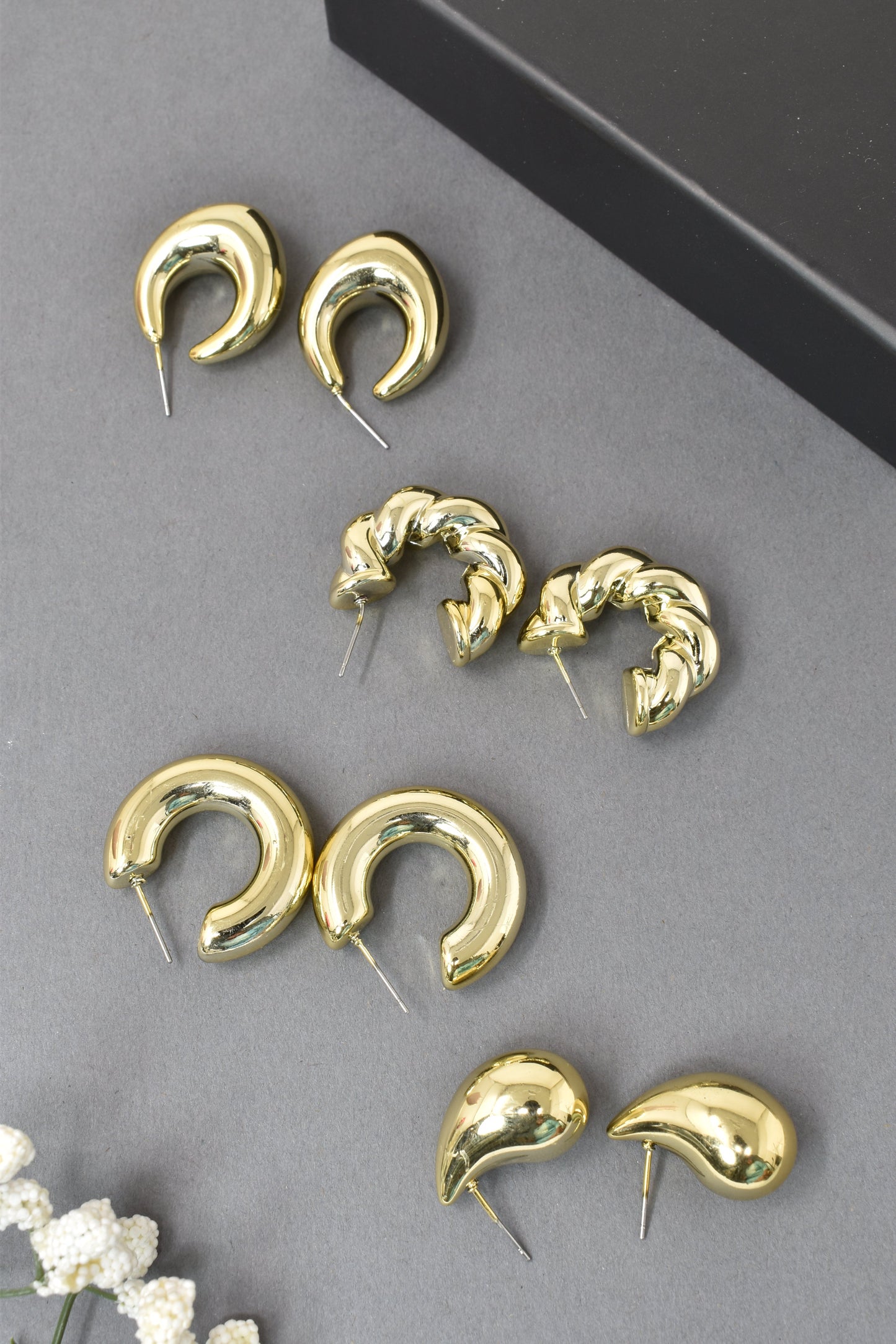 Anti Tarnish Stud  Gold plated Korean Minimal Tear Drop Pack of 4  earrings