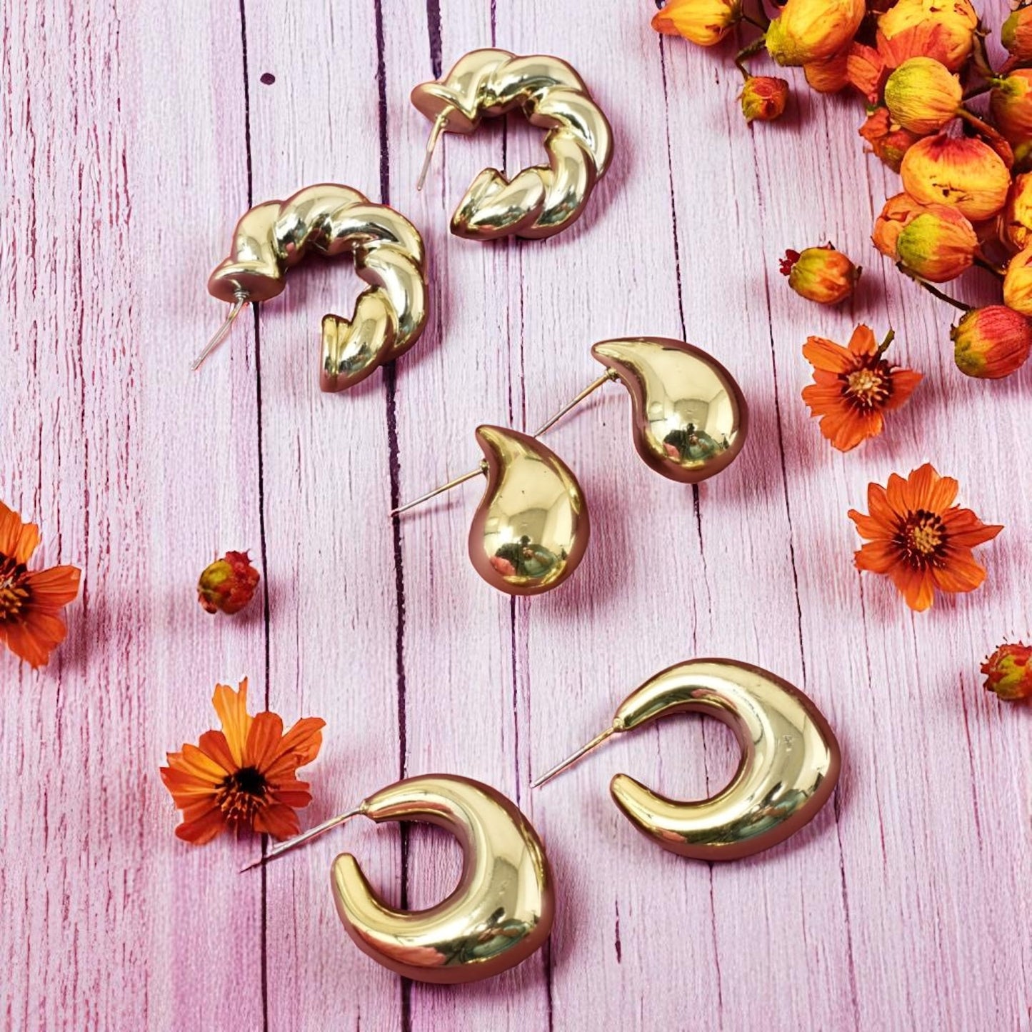 Anti Tarnish Stud  Gold plated Korean Minimal Tear Drop Pack of 3 earrings