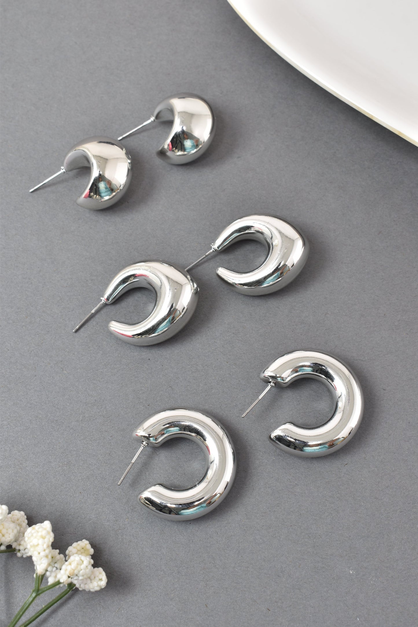 Anti Tarnish Stud Silver Plated Korean Minimal Tear Drop Pack of 3 earrings