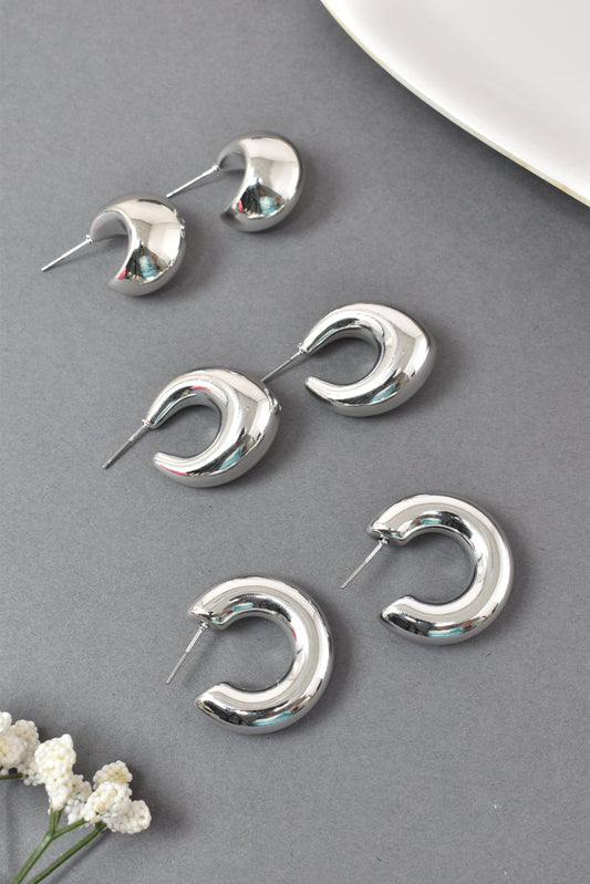 Anti Tarnish Stud Silver Plated Korean Minimal Tear Drop Pack of 3 earrings