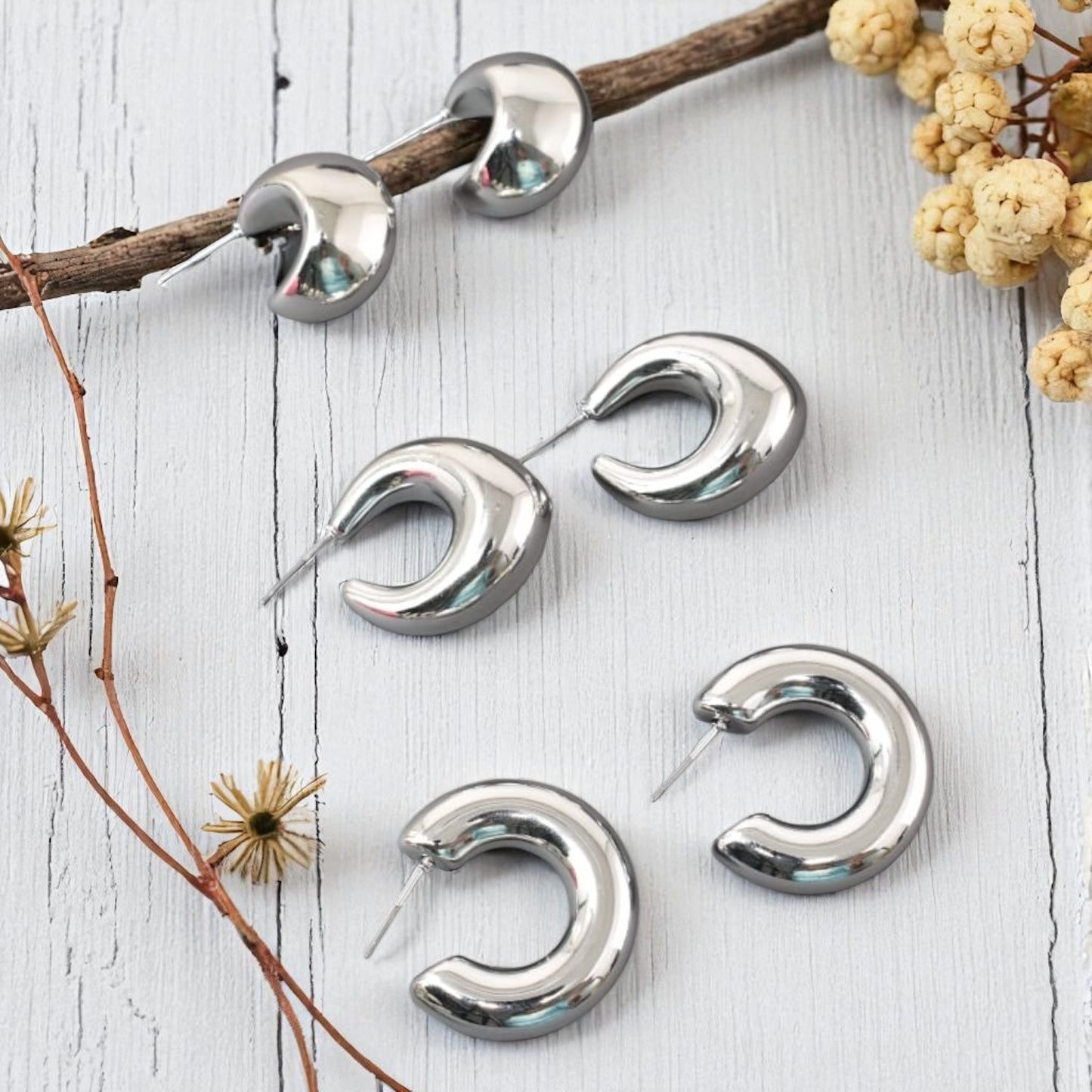 Anti Tarnish Stud Silver Plated Korean Minimal Tear Drop Pack of 3 earrings