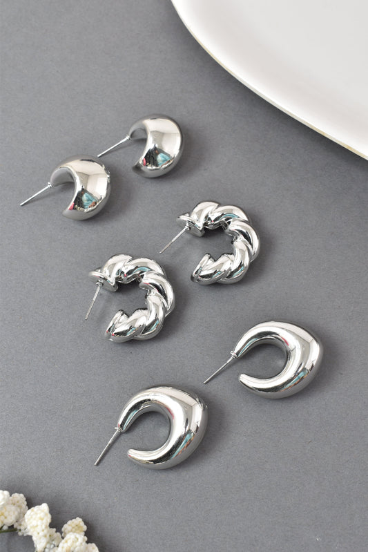 Anti Tarnish Stud Silver Plated Korean Minimal Tear Drop Pack of 3 earrings