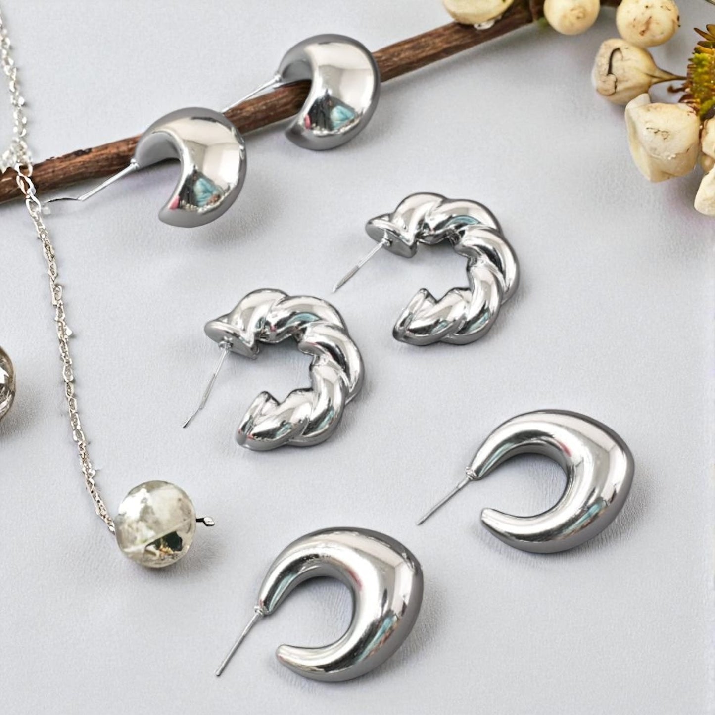 Anti Tarnish Stud Silver Plated Korean Minimal Tear Drop Pack of 3 earrings