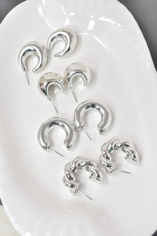 Anti Tarnish Stud Silver Plated Korean Minimal Tear Drop Pack of 4  earrings