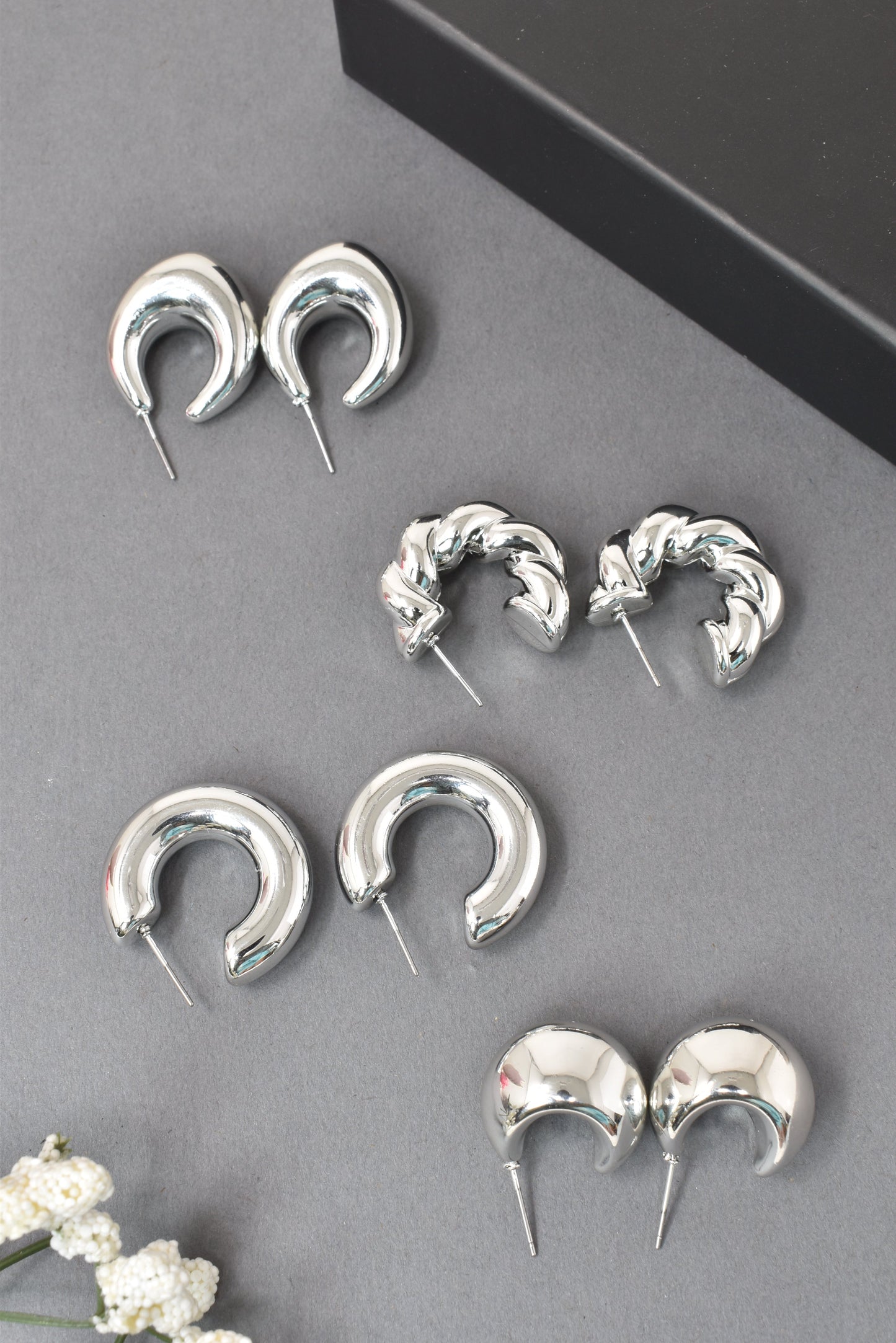 Anti Tarnish Stud Silver Plated Korean Minimal Tear Drop Pack of 4  earrings