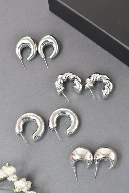 Anti Tarnish Stud Silver Plated Korean Minimal Tear Drop Pack of 4  earrings