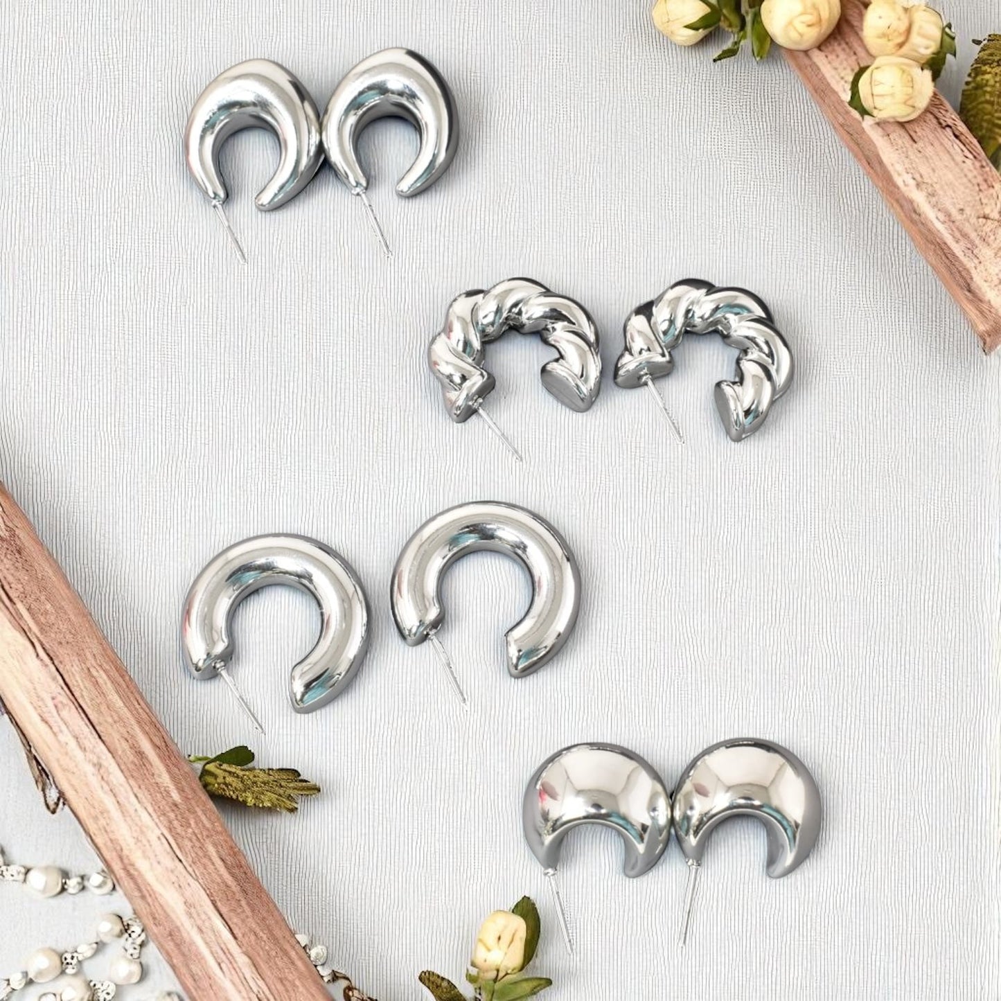 Anti Tarnish Stud Silver Plated Korean Minimal Tear Drop Pack of 4  earrings