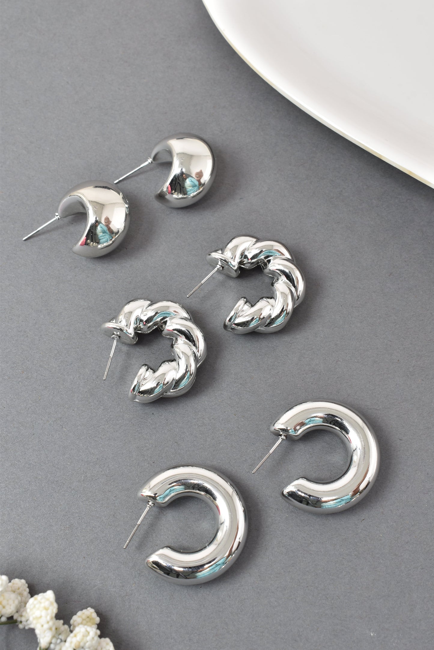 Anti Tarnish Stud Silver Plated Korean Minimal Tear Drop Pack of 3 earrings