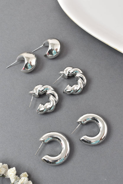 Anti Tarnish Stud Silver Plated Korean Minimal Tear Drop Pack of 3 earrings