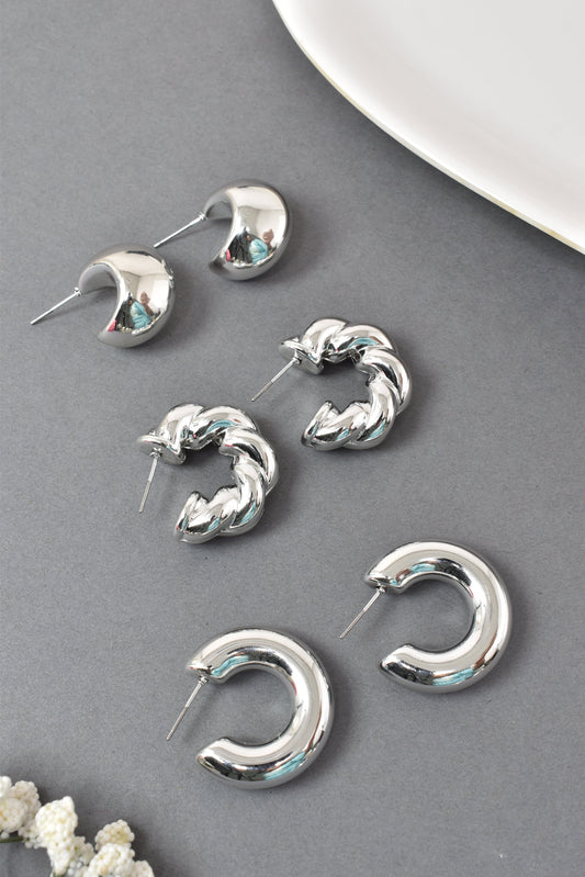 Anti Tarnish Stud Silver Plated Korean Minimal Tear Drop Pack of 3 earrings