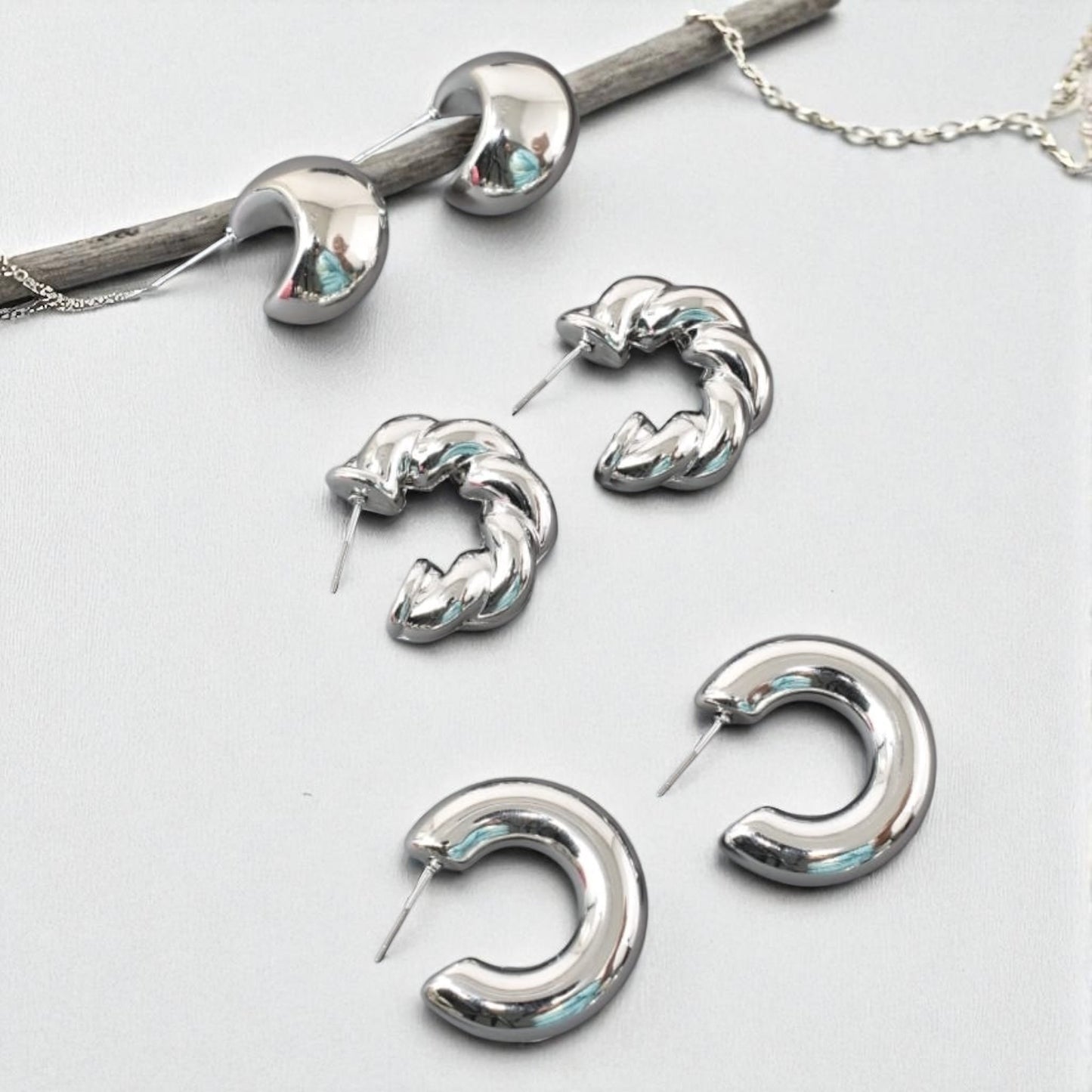 Anti Tarnish Stud Silver Plated Korean Minimal Tear Drop Pack of 3 earrings