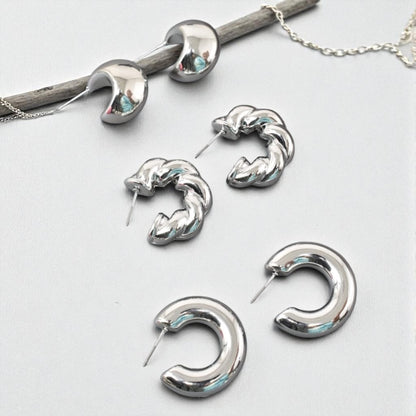 Anti Tarnish Stud Silver Plated Korean Minimal Tear Drop Pack of 3 earrings