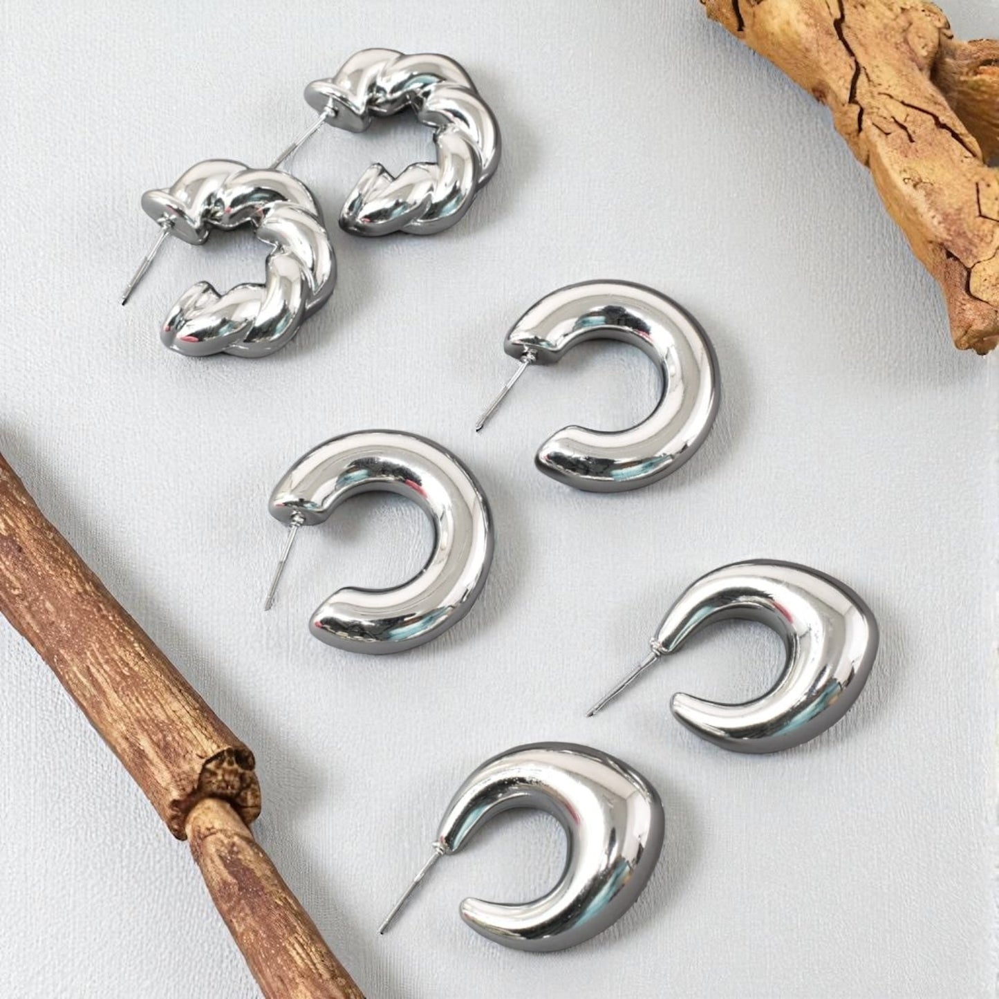 Anti Tarnish Stud Korean Minimal Tear Drop Pack of 3 earrings