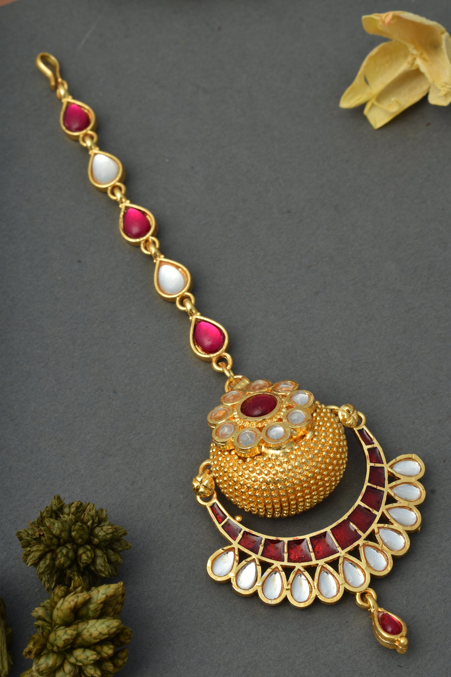 Red Pearl Chain Maang Tika
