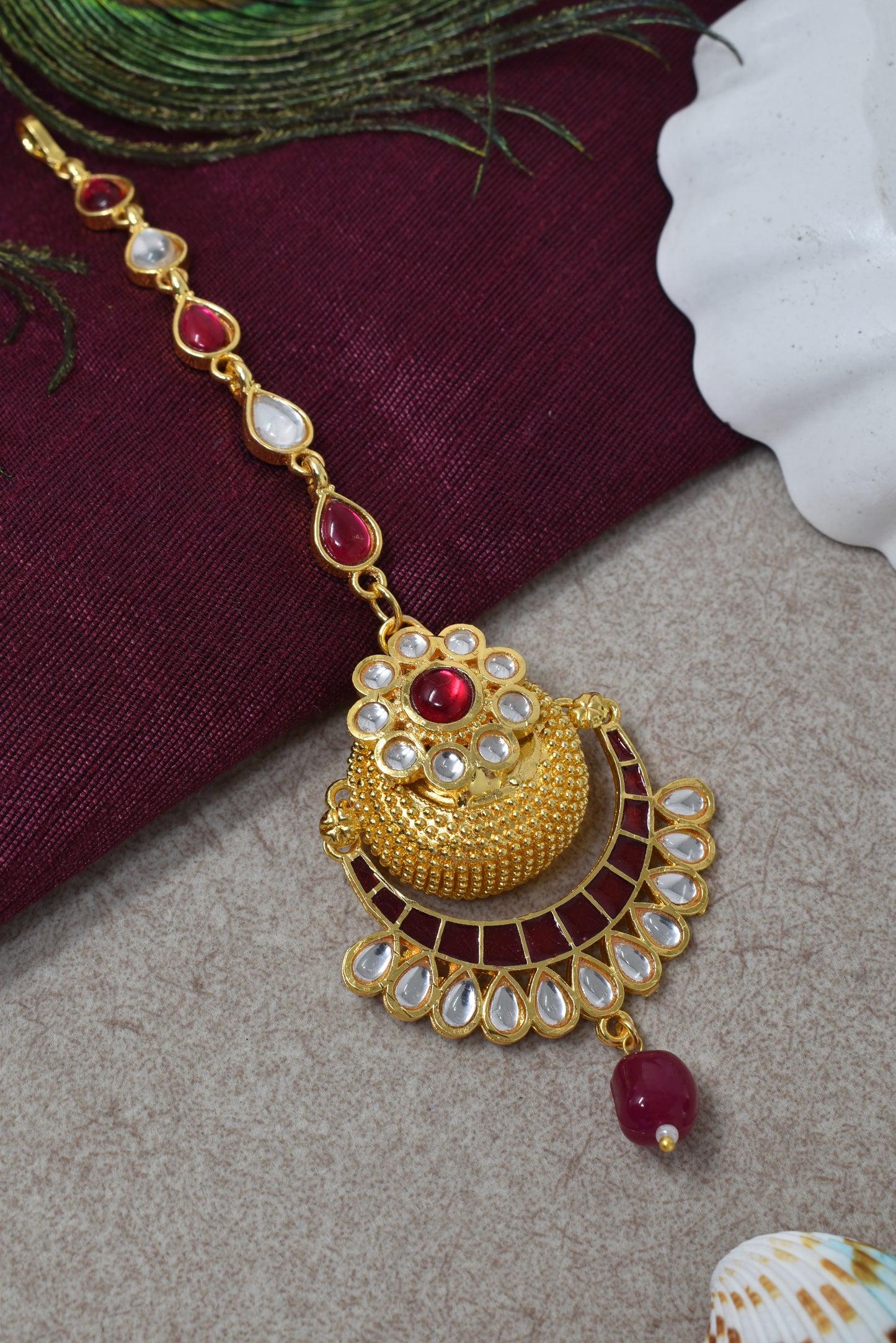 Green Pearl Chain Maang Tika