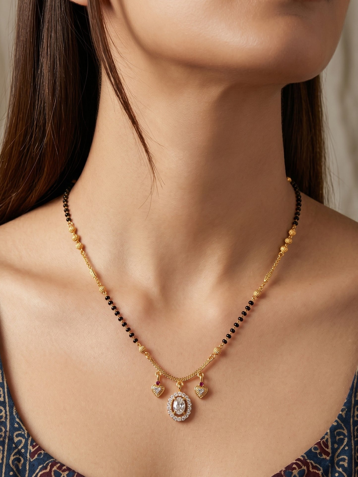 Gold-Toned Stone Studded Mangalsutra with Matching Earrings Combo Set