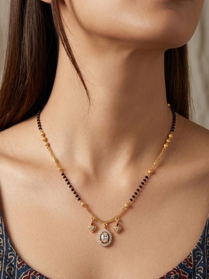Gold-Toned Stone Studded Mangalsutra with Matching Earrings Combo Set