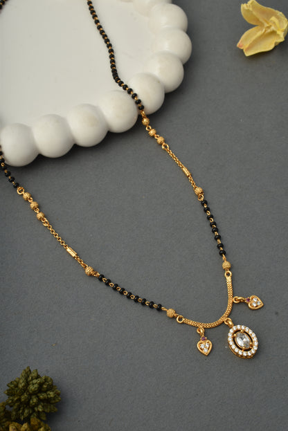 Gold-Toned Stone Studded Mangalsutra with Matching Earrings Combo Set