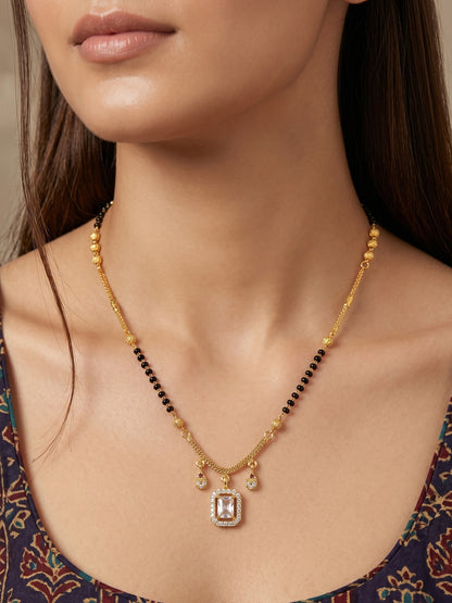 Gold-Toned Stone Studded Mangalsutra with Matching Earrings Combo Set