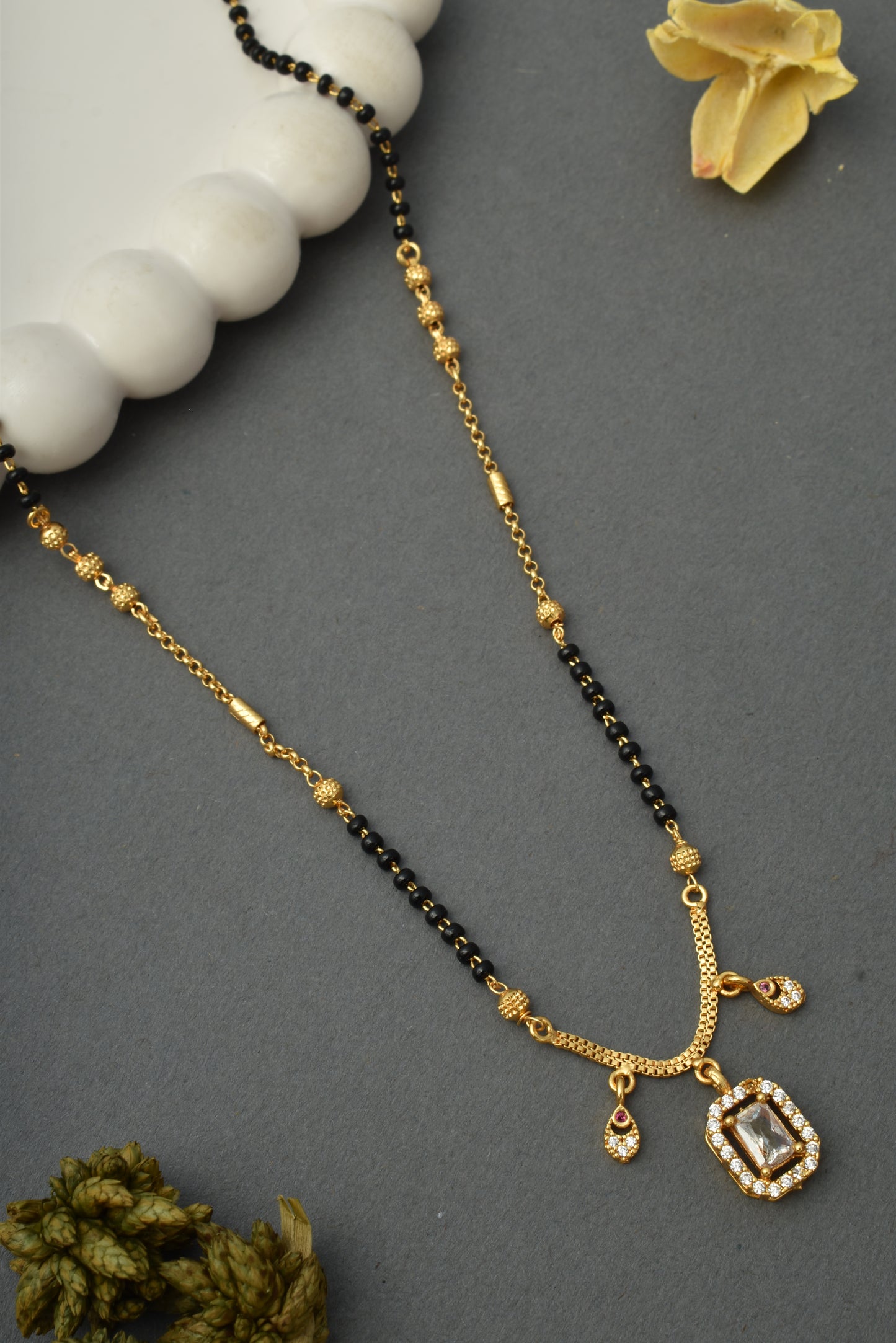 Gold-Toned Stone Studded Mangalsutra with Matching Earrings Combo Set