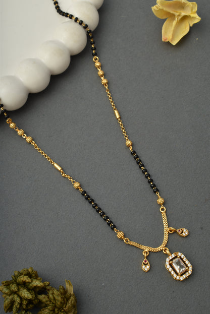 Gold-Toned Stone Studded Mangalsutra with Matching Earrings Combo Set