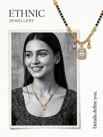 Gold-Toned Stone Studded Mangalsutra with Matching Earrings Combo Set